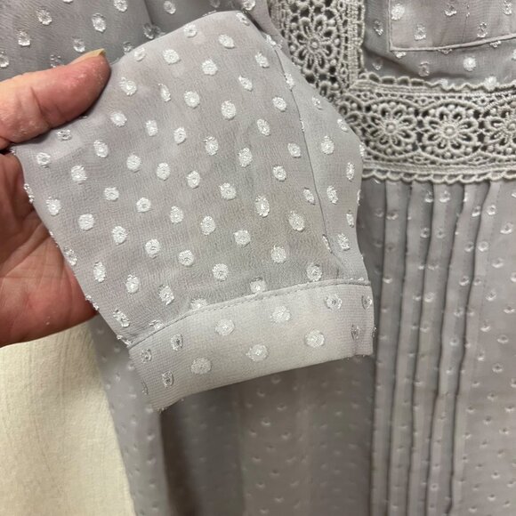 Daniel Rainn Womens Polkadot Gray Textured Sheer 3/4 Sleeve Blouse sz Large - Picture 3 of 12